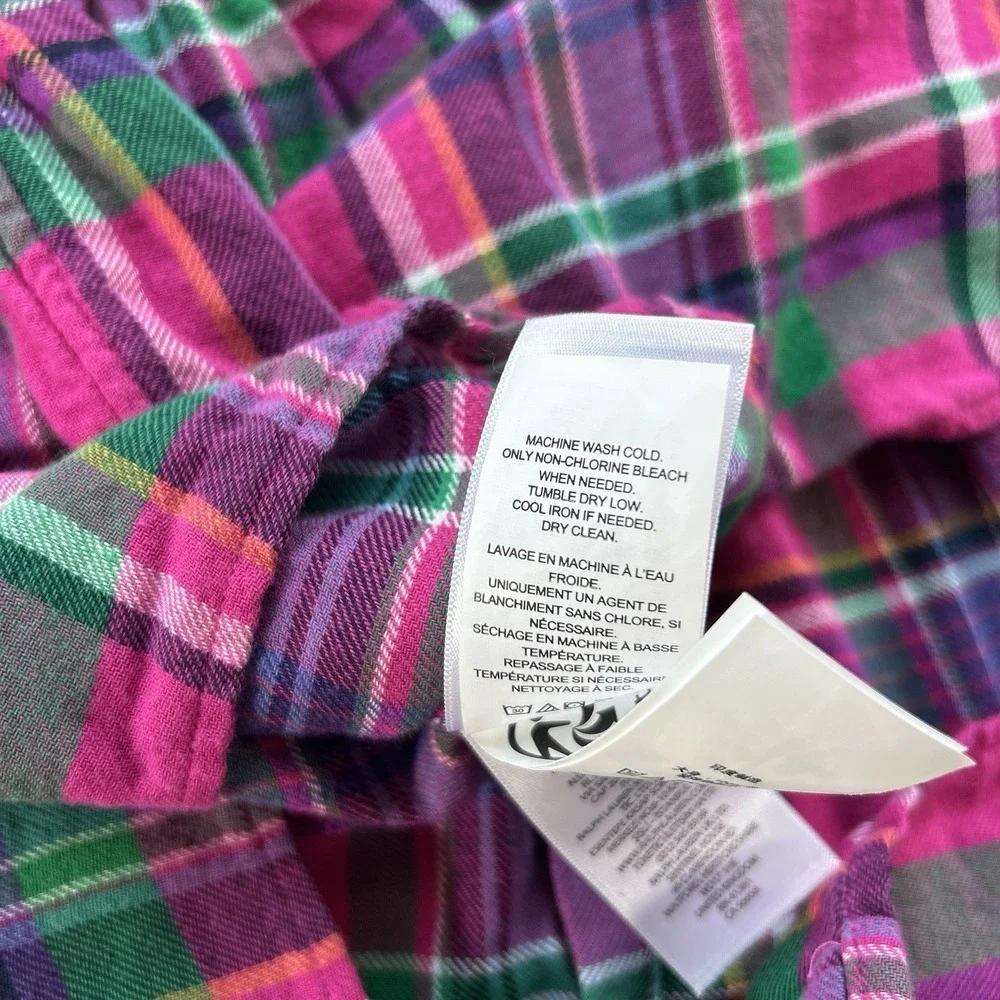 Ralph Lauren 24M Pink Plaid Long Sleeve Shirt Dress Baby Girls Embroidered Pony